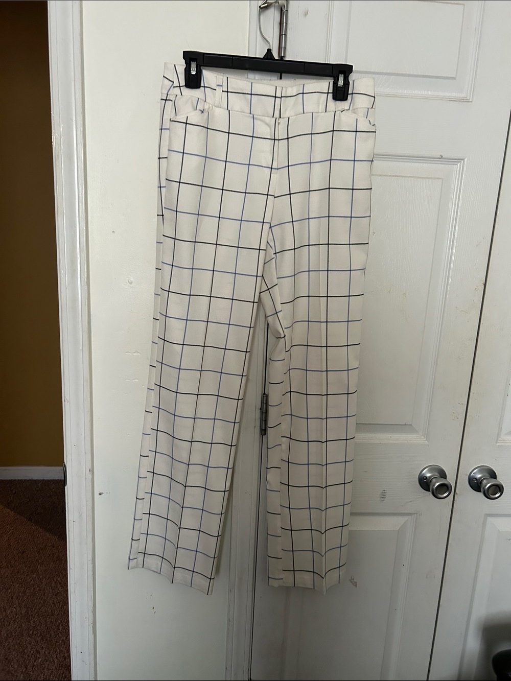 Cato Cream Windowpane Trousers with Navy Grid